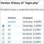 Screenshot of Dropbox version history page