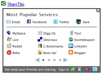 Screenshot of ShareThis widget